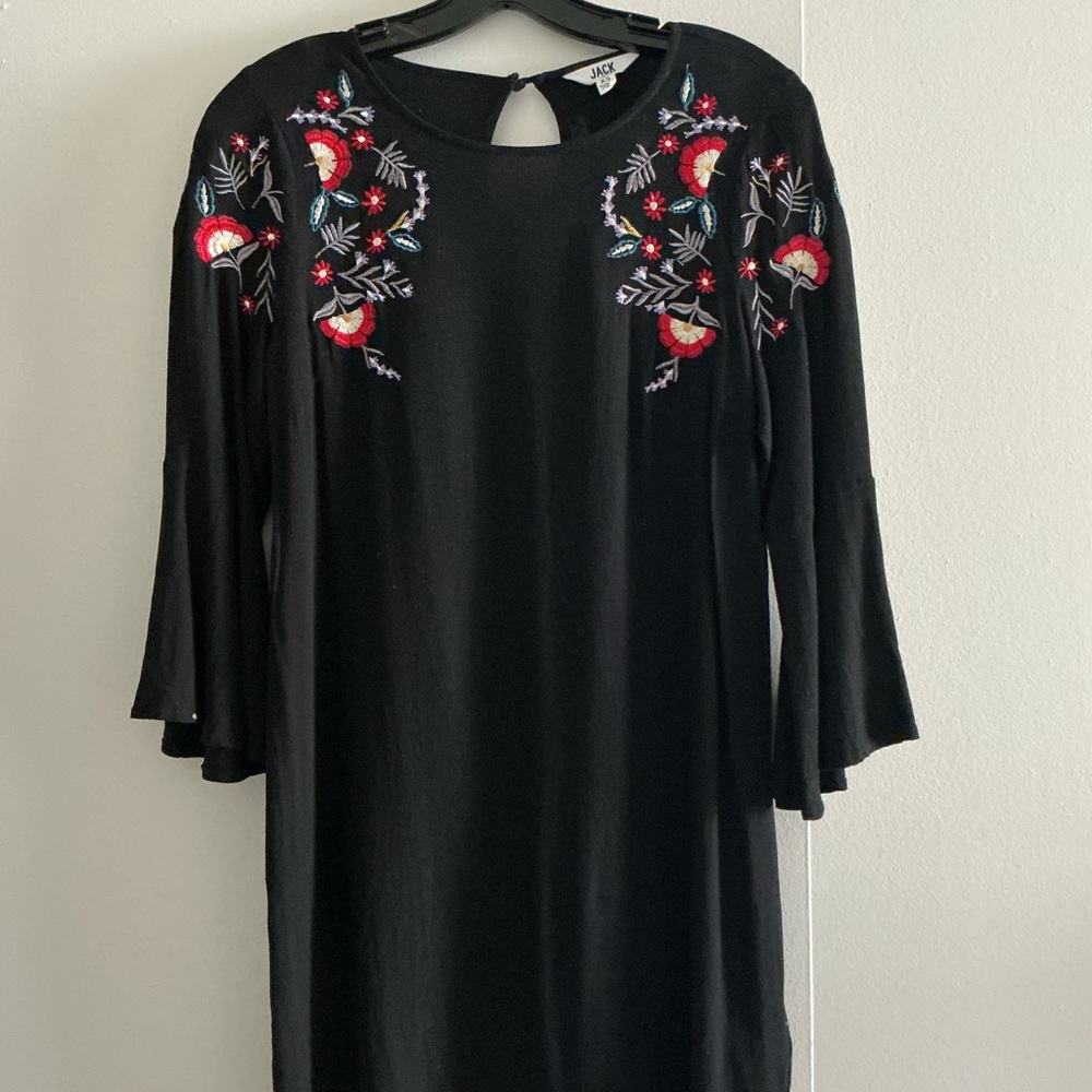 Jack by BB Dakota Black Dress with Floral Embroidery